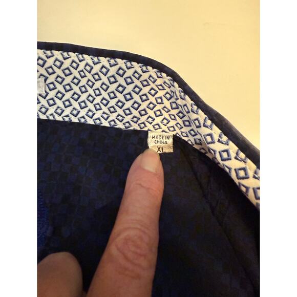 Bugatchi XL Shaped Fit Dress Shirt Flip Cuff Navy Geometric Business Casual - Picture 7 of 11